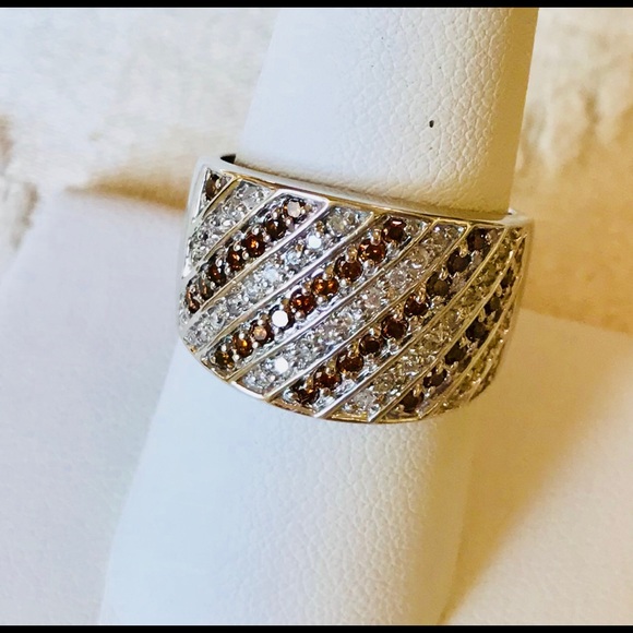 14K White Gold Diamond White and Fancy Color Ring - Picture 1 of 5